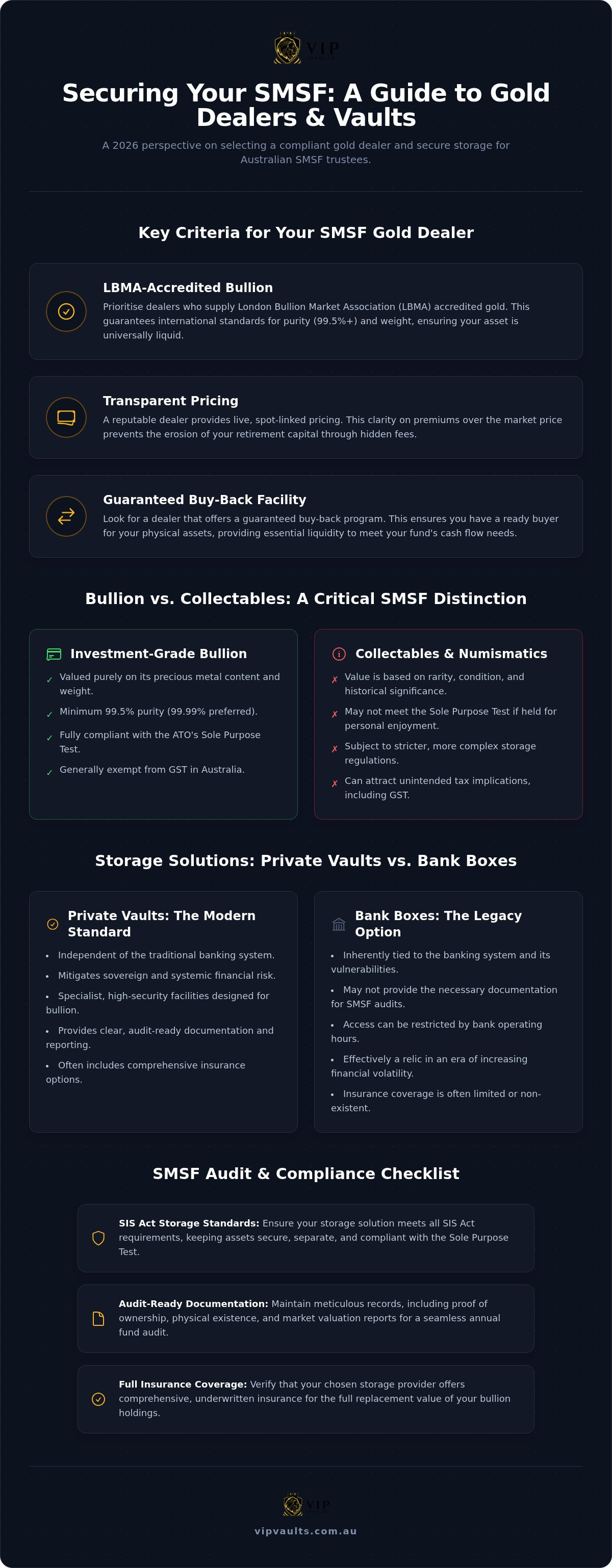 Choosing an SMSF Gold Dealer in Australia: The 2026 Trustee’s Buying Guide infographic